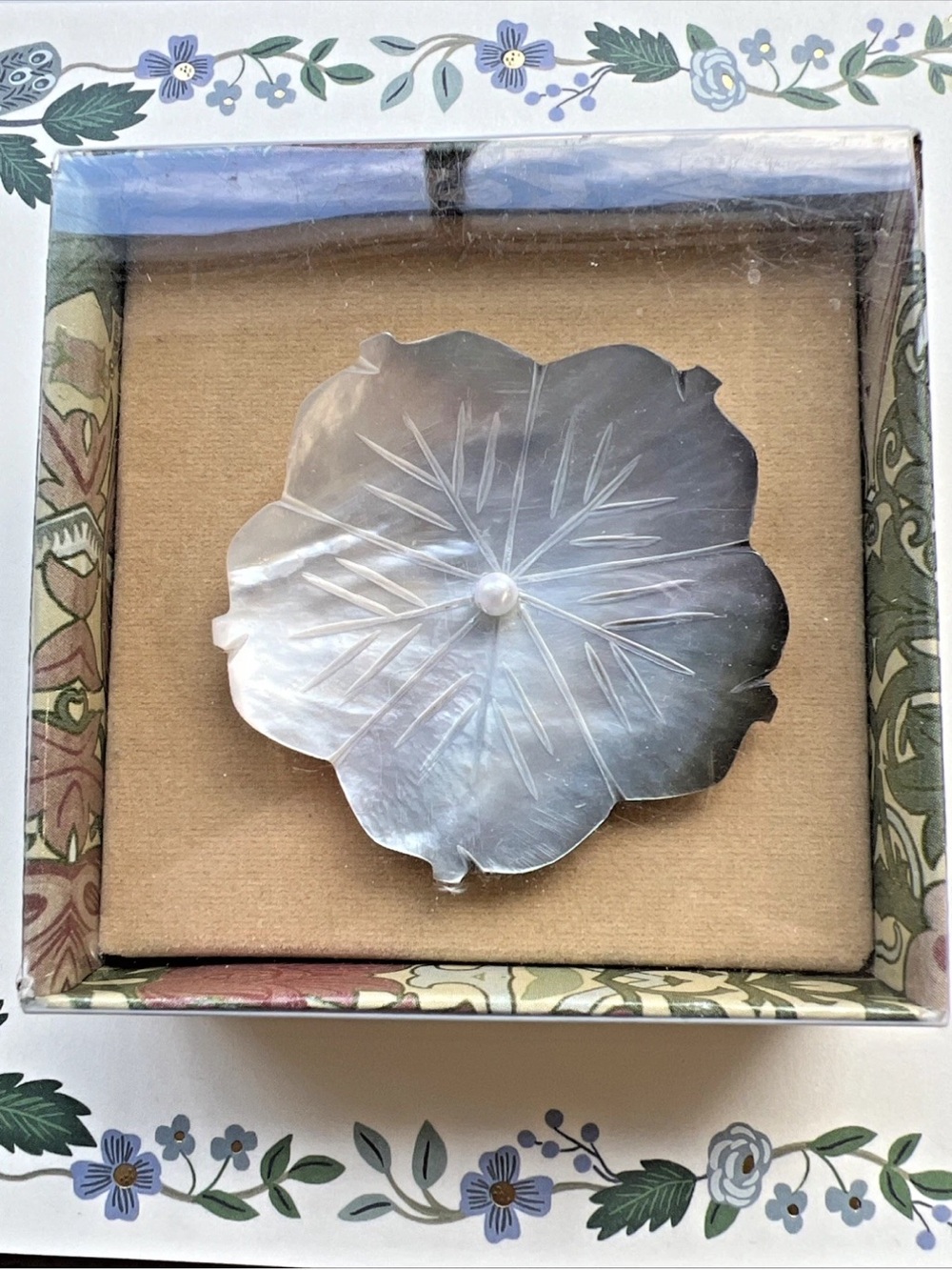 Two’s Company Mother of Pearl Hand Carved Vintage Brooch Pin Shell